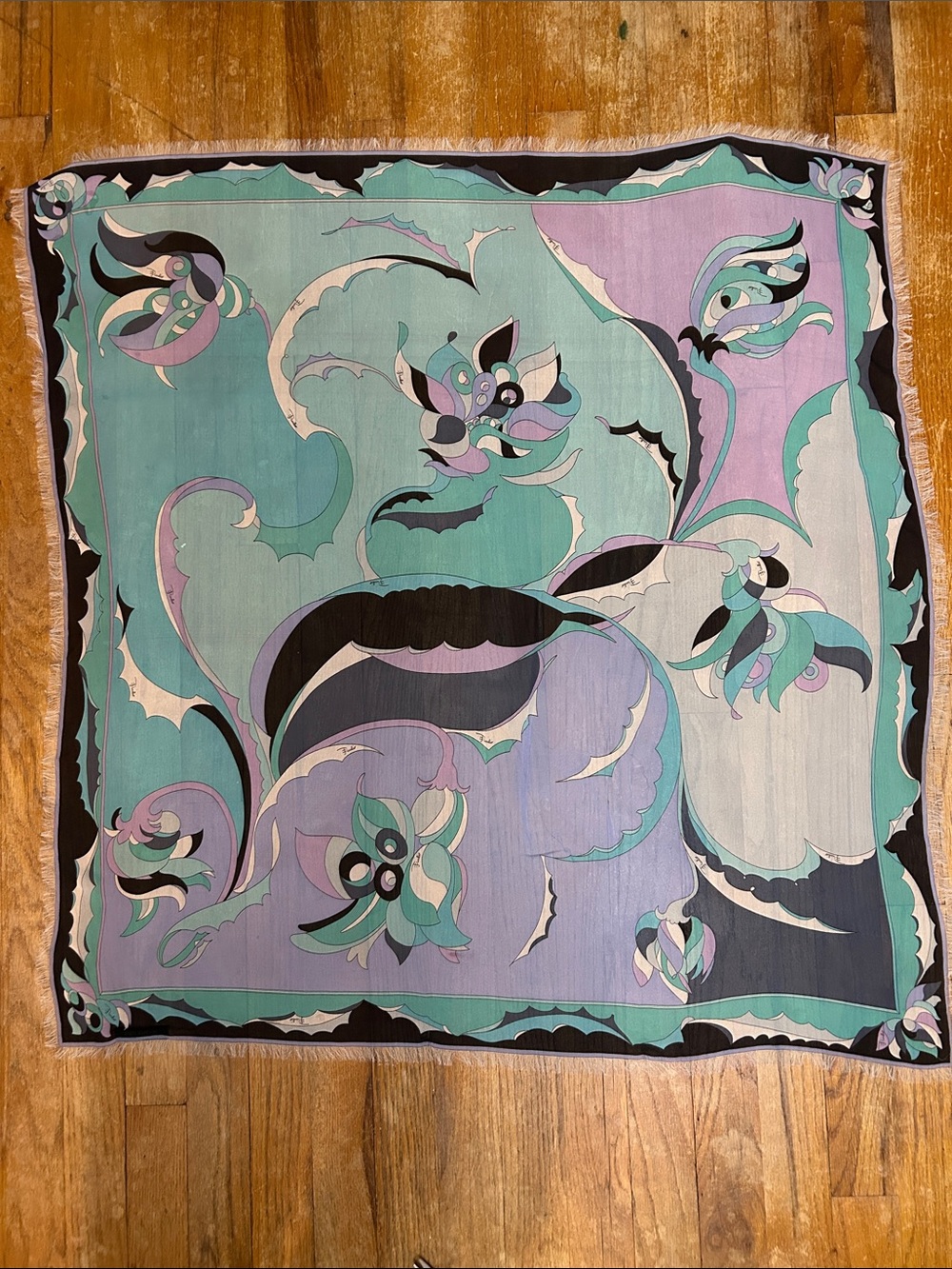 Emilio Pucci Silk Scarf - Teal Purple Lavender Swirl Print 34"